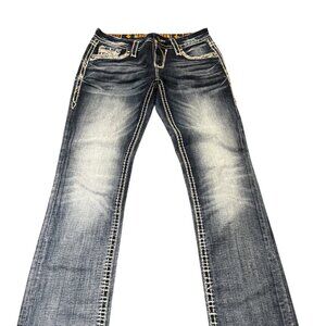 Rock Revival Jazlyn Women’s Bootcut Jeans – Size 27 (US 4) – Blue Distressed
